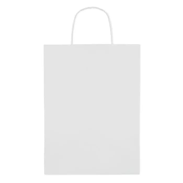 Punga de hartie cadou mare alba cu maner rasucit rezistent si design simplu 150 gr/m²
