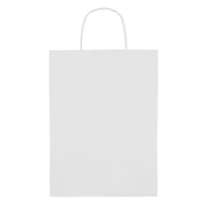 Punga de hartie cadou mare alba cu maner rasucit rezistent si design simplu 150 gr/m²