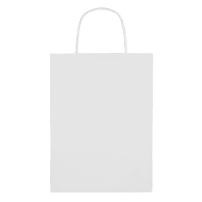 Punga de hartie cadou medie alba cu design simplu si maner rasucit rezistent 150 gr/m²