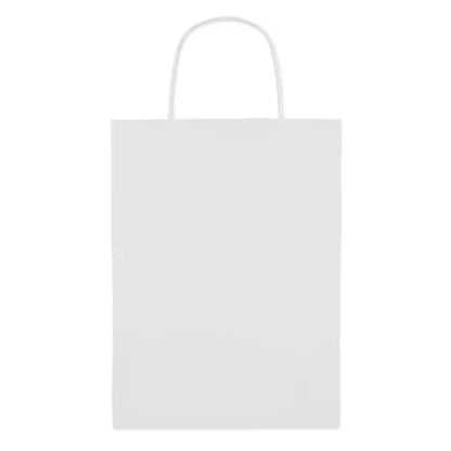 Punga de hartie cadou medie alba cu design simplu si maner rasucit rezistent 150 gr/m²