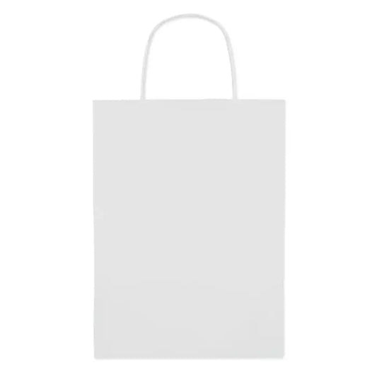 Punga de hartie cadou medie alba cu design simplu si maner rasucit rezistent 150 gr/m²