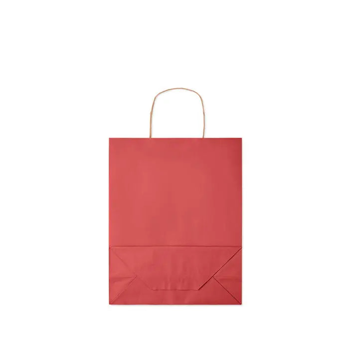 Punga de hartie cadou medie rosie cu maner din sfoara naturala 90 gr/m² pentru cadouri