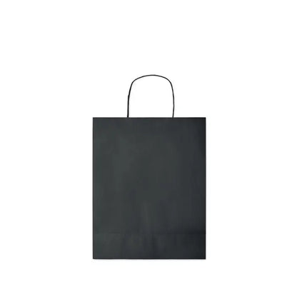 Punga de hartie cadou medie neagra cu design minimalist si maner rasucit subtire negru din hartie 90 gr/m²