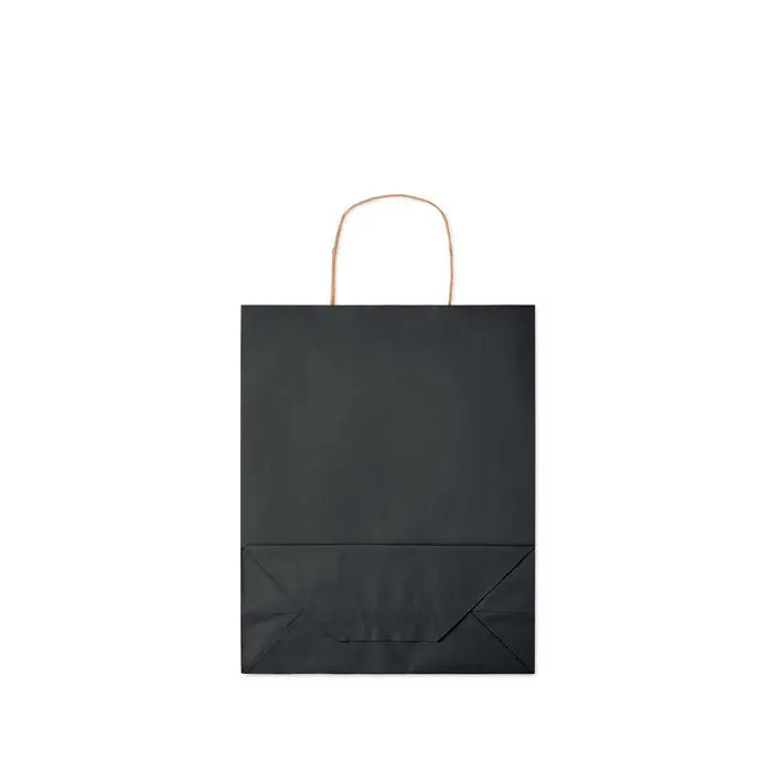 Punga de hartie cadou medie neagra cu maner din sfoara naturala 90 gr pe mp pentru ambalare cadouri