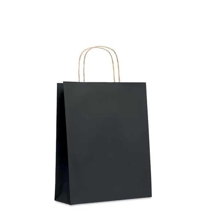 Punga de hartie cadou medie neagra cu manere din sfoara naturala 90 gr pe mp pentru ambalat cadouri
