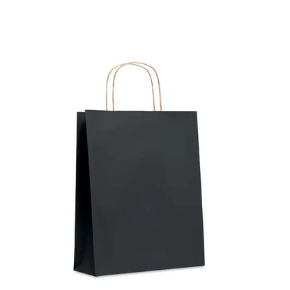 Punga de hartie cadou medie neagra cu manere din sfoara naturala 90 gr pe mp pentru ambalat cadouri