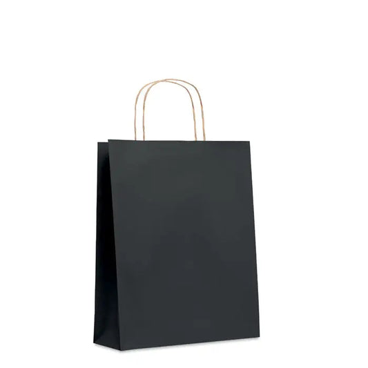 Punga de hartie cadou medie neagra cu manere din sfoara naturala 90 gr pe mp pentru ambalat cadouri