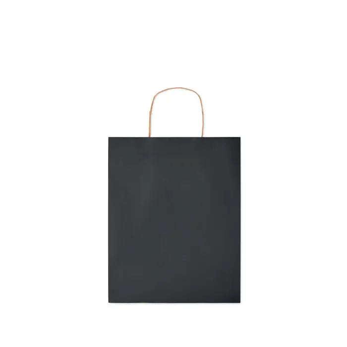 Punga de hartie cadou medie neagra cu maner din sfoara naturala 90 gr/m2 pentru cumparaturi sau cadouri