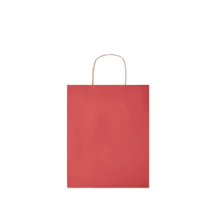 Punga de hartie cadou medie rosie cu maner rasucit din sfoara 90 gr/m² pentru ambalare cadouri