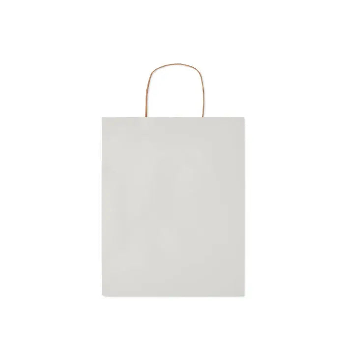 Punga de hartie cadou medie 90 gr/m² minimalista off-white cu maner simplu rasucit din sfoara maro