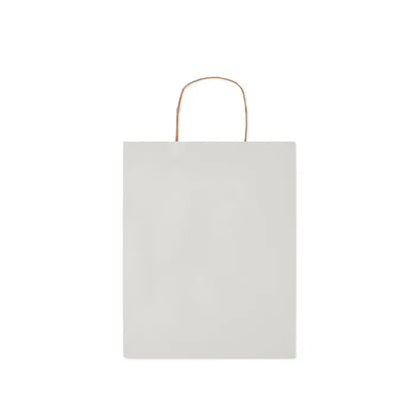 Punga de hartie cadou medie 90 gr/m² minimalista off-white cu maner simplu rasucit din sfoara maro