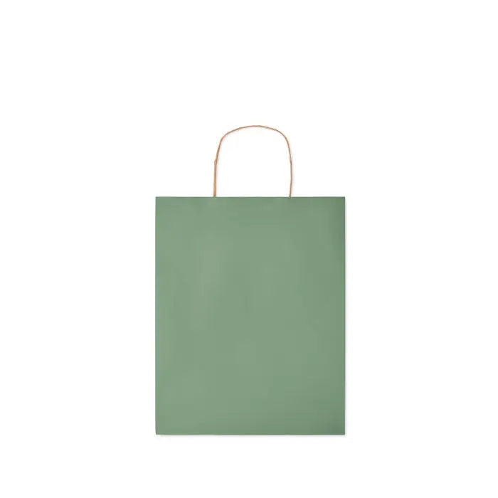 Punga de hartie cadou medie sage green cu maner simplu de snur rasucit 90 gr/m²