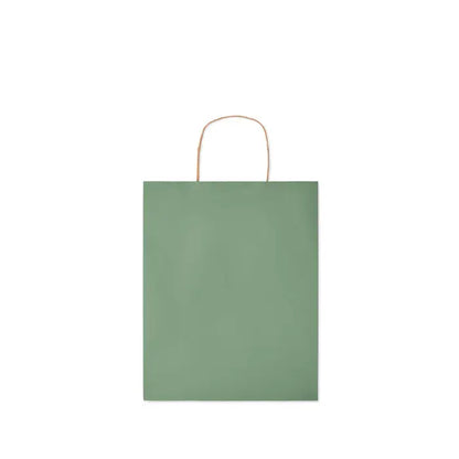 Punga de hartie cadou medie sage green cu maner simplu de snur rasucit 90 gr/m²