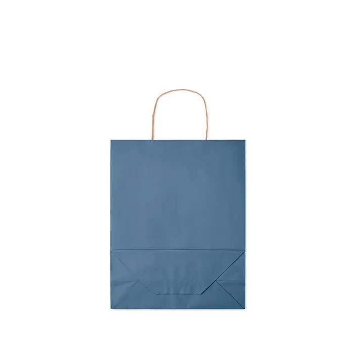 Punga de hartie cadou medie albastra cu maner din sfoara naturala 90 gr/m²
