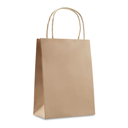 Punga de hartie cadou mica 150 gr/m² maro mat cu manere rasucite din sfoara naturala pentru cumparaturi