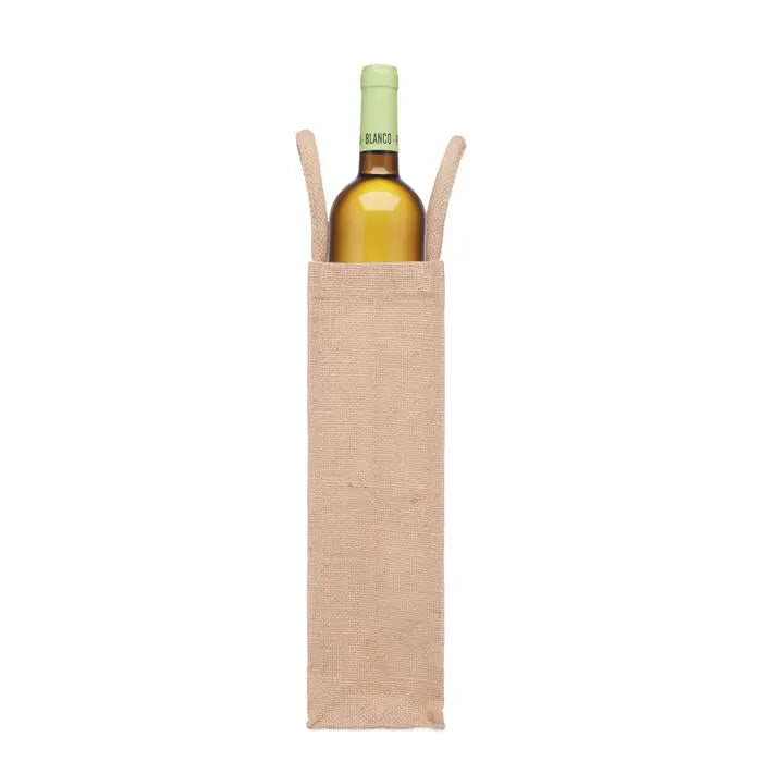 Punga de vin de iuta bej cu doua manere pentru o sticla de vin alb