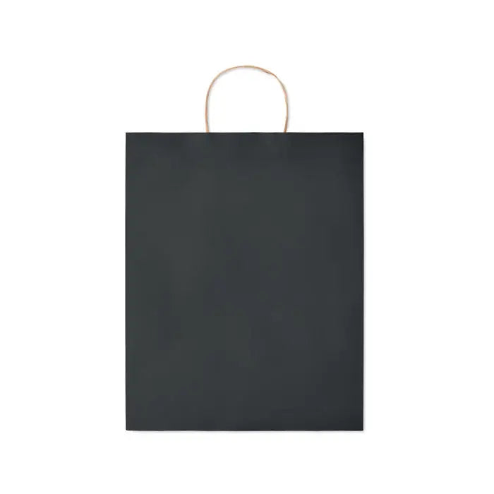 Punga mare de hartie cadou de 90 gr/m² neagra cu manere din sfoara naturala pentru cumparaturi