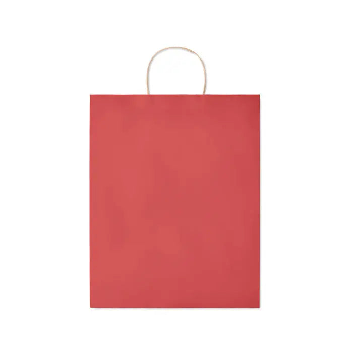 Punga mare de hartie cadou rosie cu maner rasucit din fibra naturala 90 gr/m² pentru cumparaturi