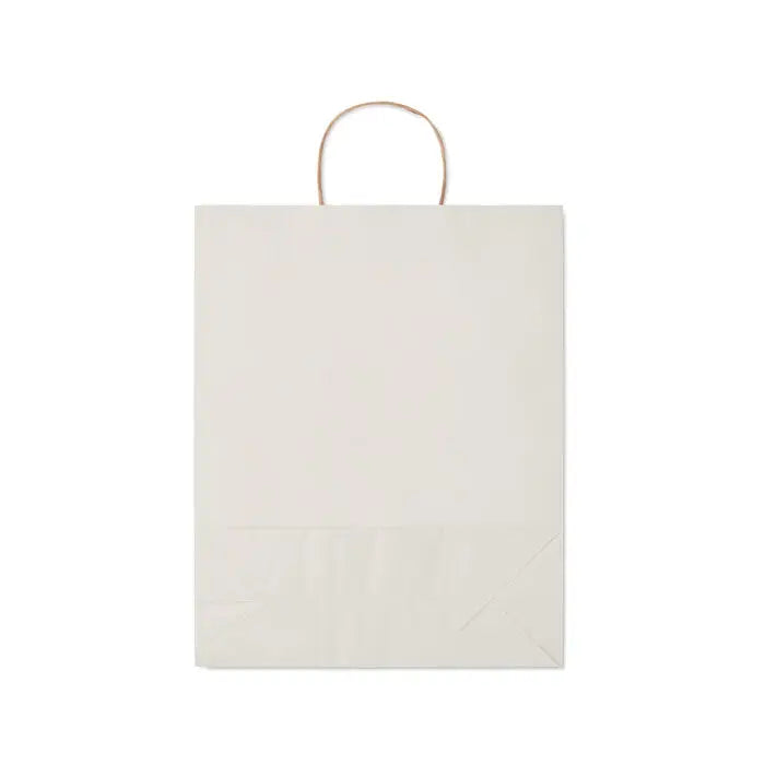 Punga mare de hartie cadou 90 gr/m² off-white cu maner rasucit din sfoara maro
