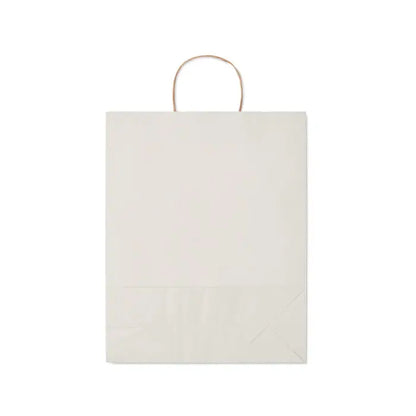 Punga mare de hartie cadou 90 gr/m² off-white cu maner rasucit din sfoara maro