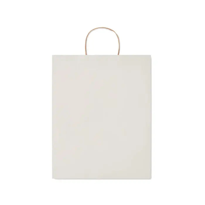 Punga mare de hartie cadou 90 gr/m² simpla, off-white, cu maner rasucit din sfoara maro