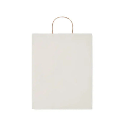 Punga mare de hartie cadou 90 gr/m² simpla, off-white, cu maner rasucit din sfoara maro