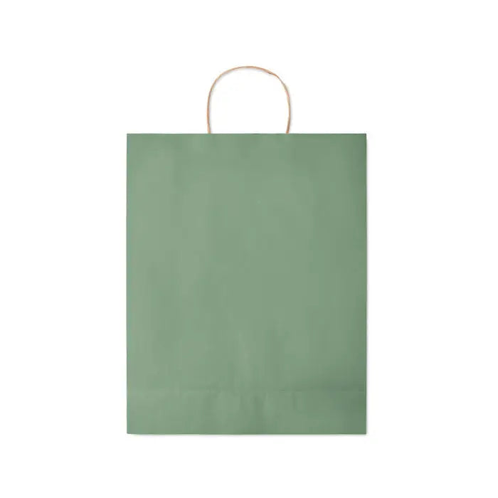 Punga mare de hartie cadou 90 gr/m² de culoare verde salvie cu finisaj mat si maner din sfoara naturala