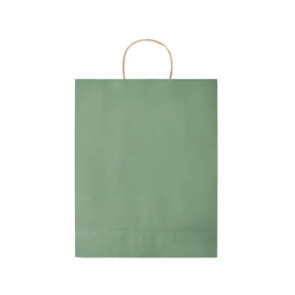 Punga mare de hartie cadou 90 gr/m² de culoare verde salvie cu finisaj mat si maner din sfoara naturala