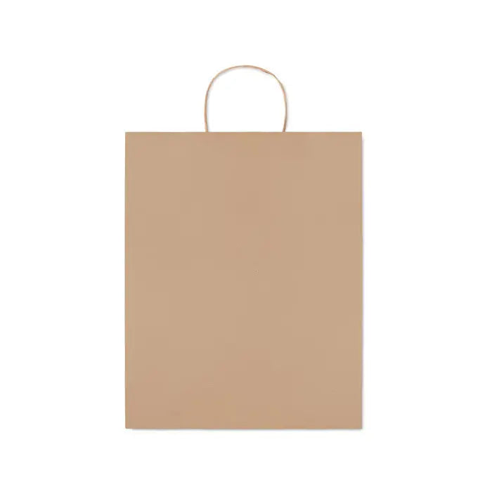 Punga mare de hartie cadou 90 gr/m² maro simpla cu maner rasucit din snur textil pentru cumparaturi