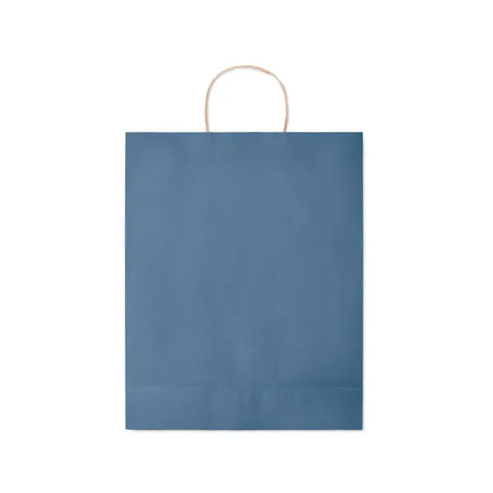 Punga mare de hartie cadou albastra cu maner rasucit natural 90 gr/m² pentru cumparaturi simple