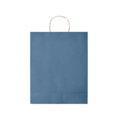 Punga mare de hartie cadou albastra cu maner rasucit natural 90 gr/m² pentru cumparaturi simple