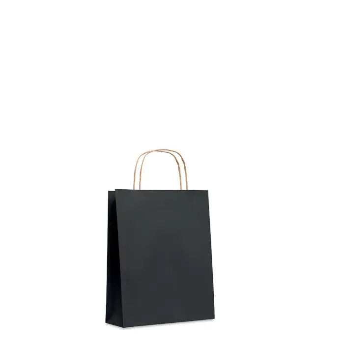 Punga mica de hartie cadou 90 gr/m² neagra cu manere din sfoara naturala pentru cumparaturi