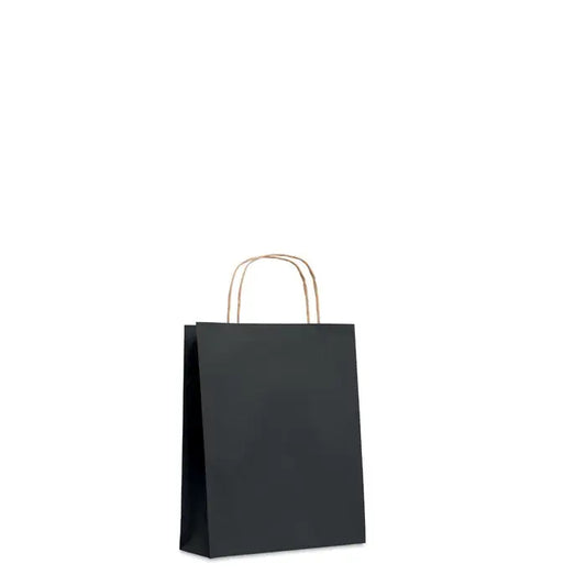 Punga mica de hartie cadou 90 gr/m² neagra cu manere din sfoara naturala pentru cumparaturi