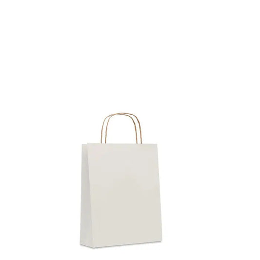 Punga mica de hartie cadou albă cu mânere din sfoară naturală din hârtie 90 gr/m² pentru ambalaje elegante
