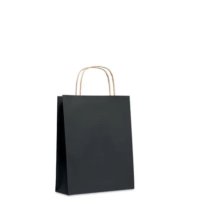 Punga mica de hartie cadou neagra cu manere din sfoara naturala 90 gr/m²