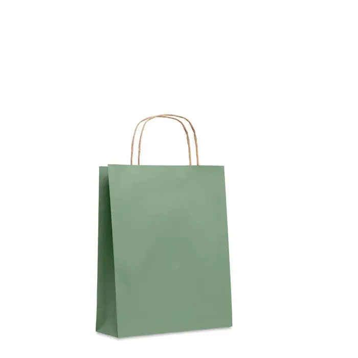 Punga mica de hartie cadou 90 gr/m² verde salvie mat cu manere rasucite din sfoara naturala
