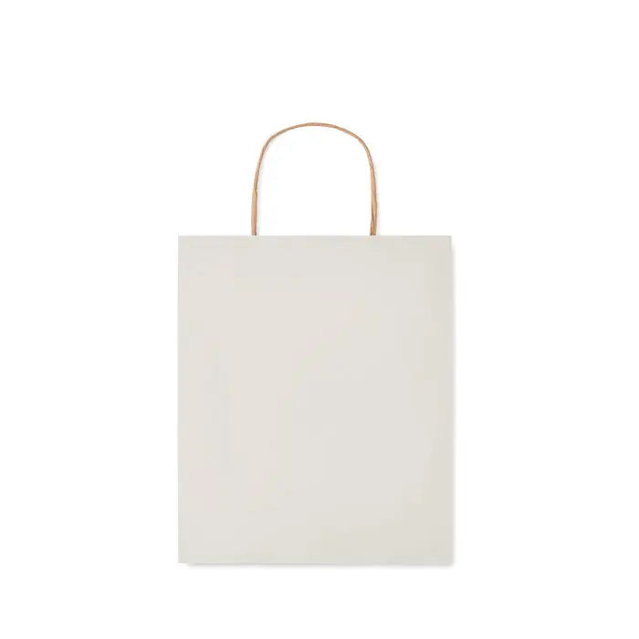 Punga mica de hartie cadou 90 gr/m² off-white cu maner simplu curbat maro din hartie minimalista