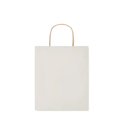 Punga mica de hartie cadou 90 gr/m² off-white cu maner simplu curbat maro din hartie minimalista