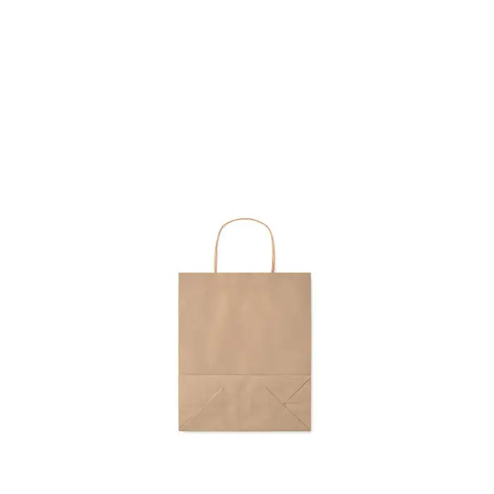 Punga mica de hartie cadou maro cu maner rasucit si fund pliat din hartie 90 gr/m²
