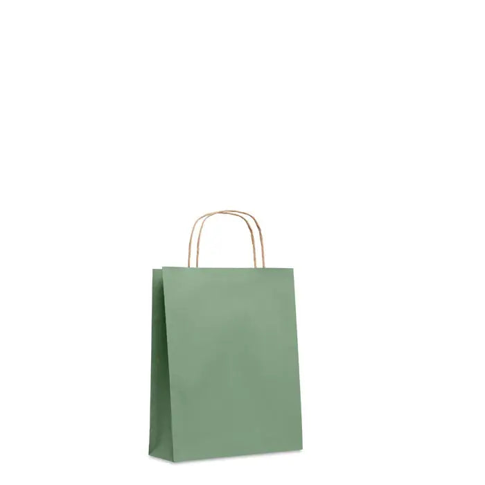 Punga mica de hartie cadou 90 gr/m² verde salvie mata cu manere din sfoara rasucita naturala