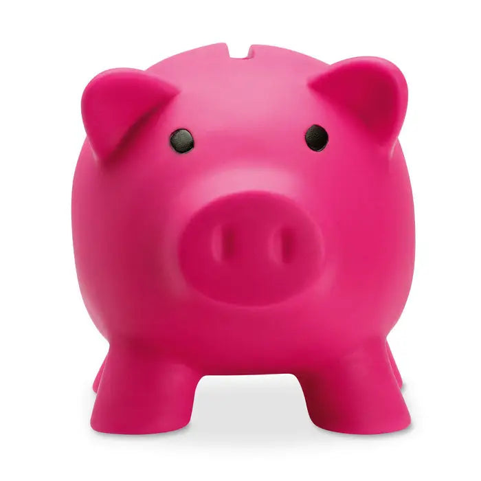 Pusculita roz vibrant in forma de porc din plastic cu ochi negri si bot rotunjit pentru economisire