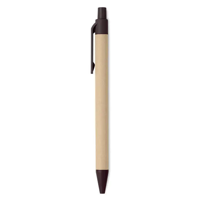 Un pix cu bile push pix cafea coaja din abs bej cu clips si capac negru design minimalist