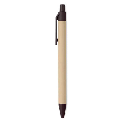 Un pix cu bile push pix cafea coaja din abs bej cu clips si capac negru design minimalist