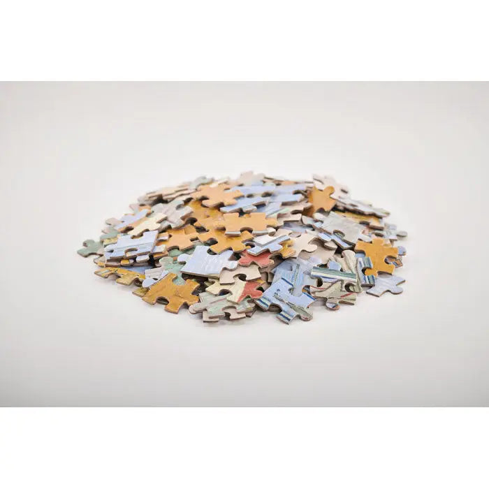 Puzzle de 150 de piese cu piese din carton interconectabile in tonuri pamantii si pastel