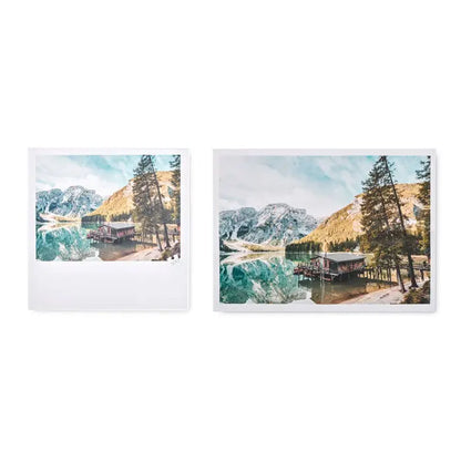 Puzzle de 500 de piese in cutie cu doua rame dreptunghiulare ce infatiseaza un peisaj linistit cu cabana pe lac