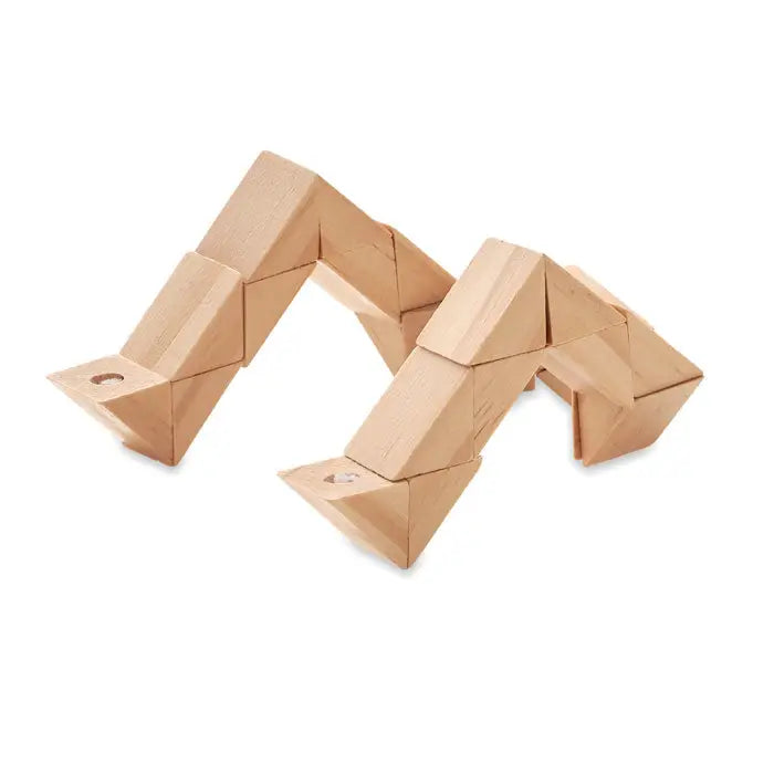 Puzzle din lemn creiera jucarie sarpe maro deschis din blocuri geometrice interconectate