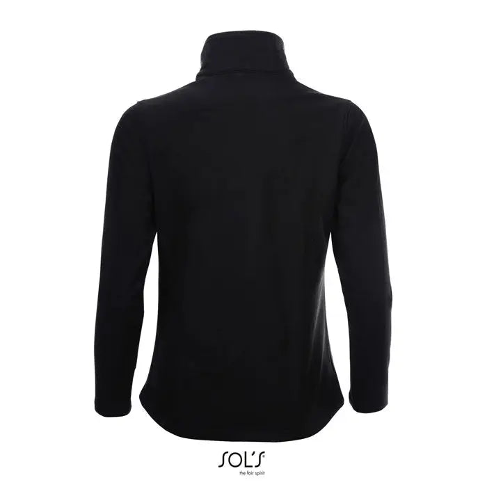 Jacheta fleece neagra race femei softshell zip cu guler inalt si logo sols in partea de jos