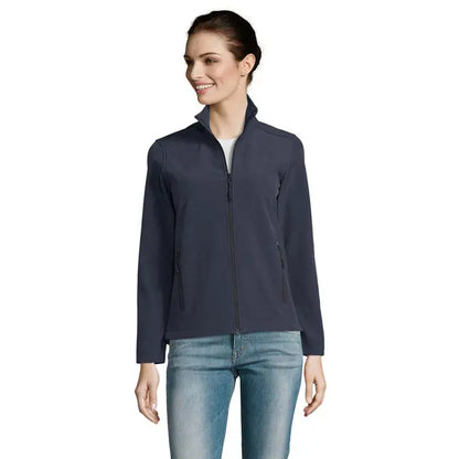 Jachetă softshell femei race femei zip bleumarin cu buzunare cu fermoar și guler înalt din material moale