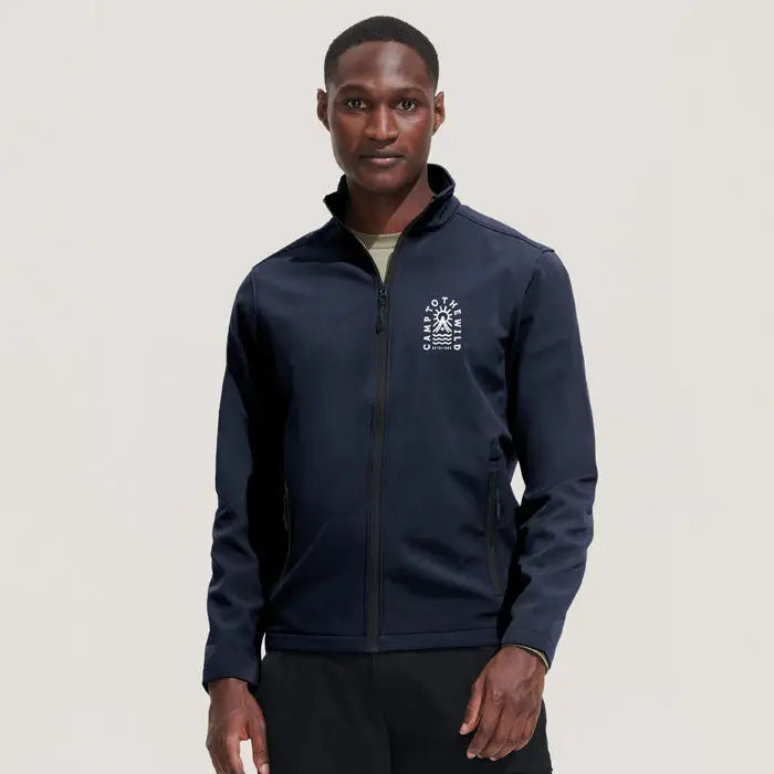 Jacheta softshell zip pentru barbati race bleumarin din fleece cu logo brodat alb pe piept