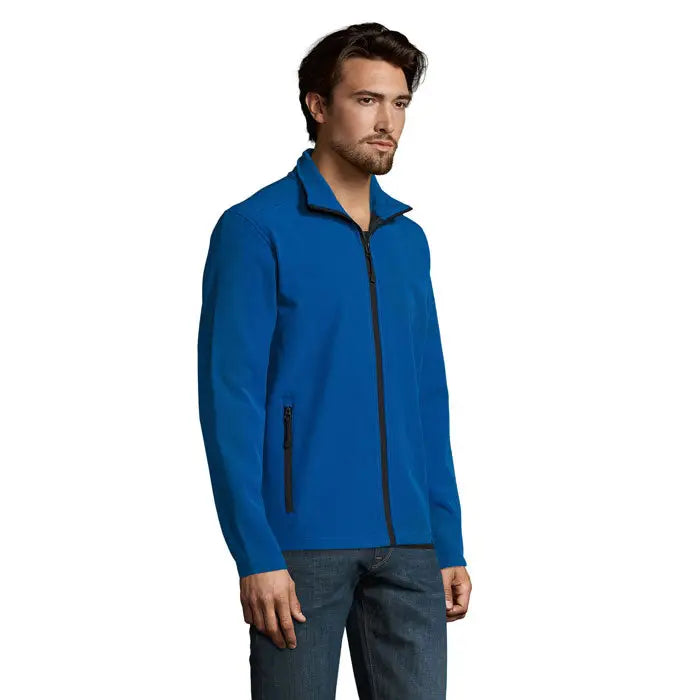 Jachetă softshell pentru bărbați race albastră cu fermoare negre din fleece cu fermoar complet